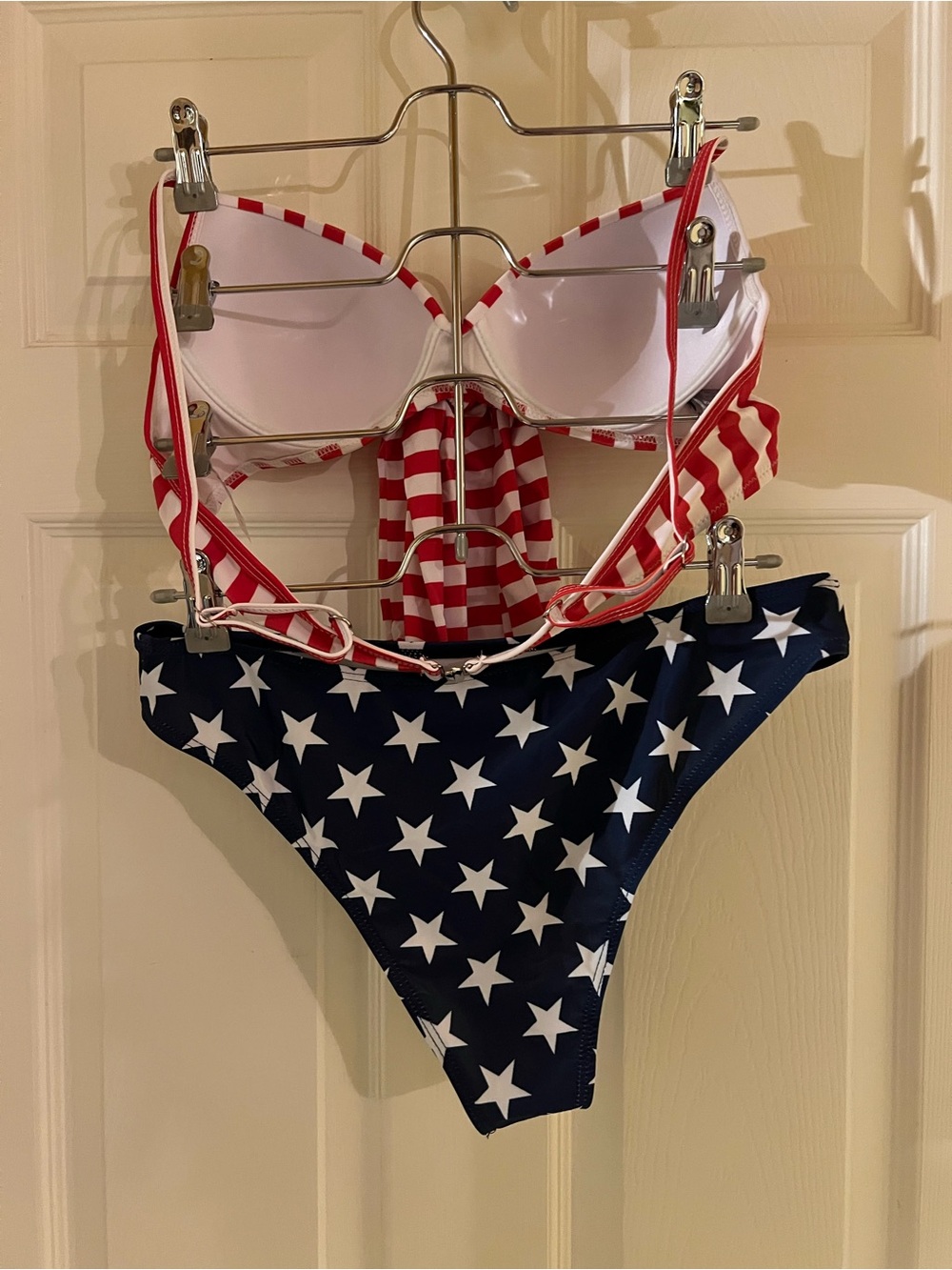 Striped Red & White Bikini Top with Navy Star Bikini Bottom - Women's Swim Set - Picture 2 of 3